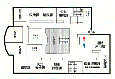 庁舎2階の見取り図イラスト(観光協会削除)