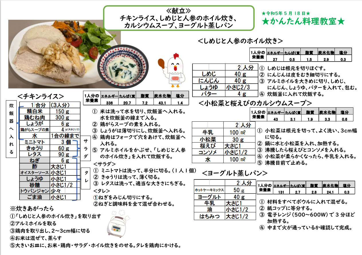 かんたん料理教室　レシピ