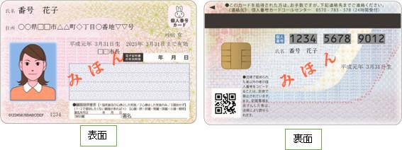 個人番号カードは表面に名前や住所、顔写真が、裏面に番号やICチップが表示されています