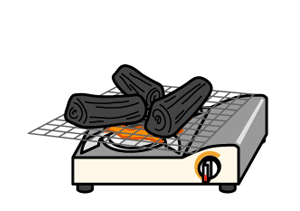 カセットコンロを木炭の火おこしに使用しているイラスト