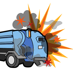 ゴミ収集車が爆発しているイラスト
