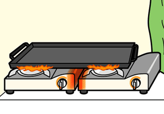 カセットコンロを2台以上を並べて使用しているイラスト