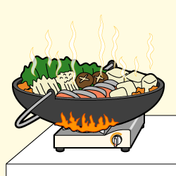 カセットコンロに大きな鍋がのっているイラスト