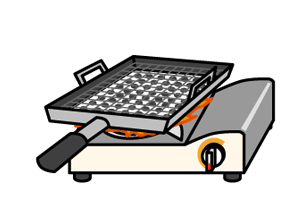 カセットコンロでセラミック付きの魚焼き器を使用しているイラスト