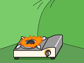 カセットコンロをテントで使用しているイラスト