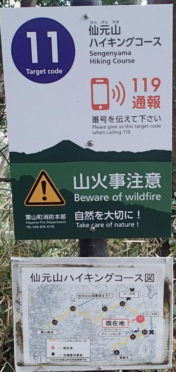 ハイキングコース上に設置してある山火事防止看板