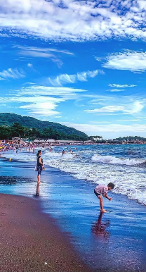 海辺で遊ぶ人