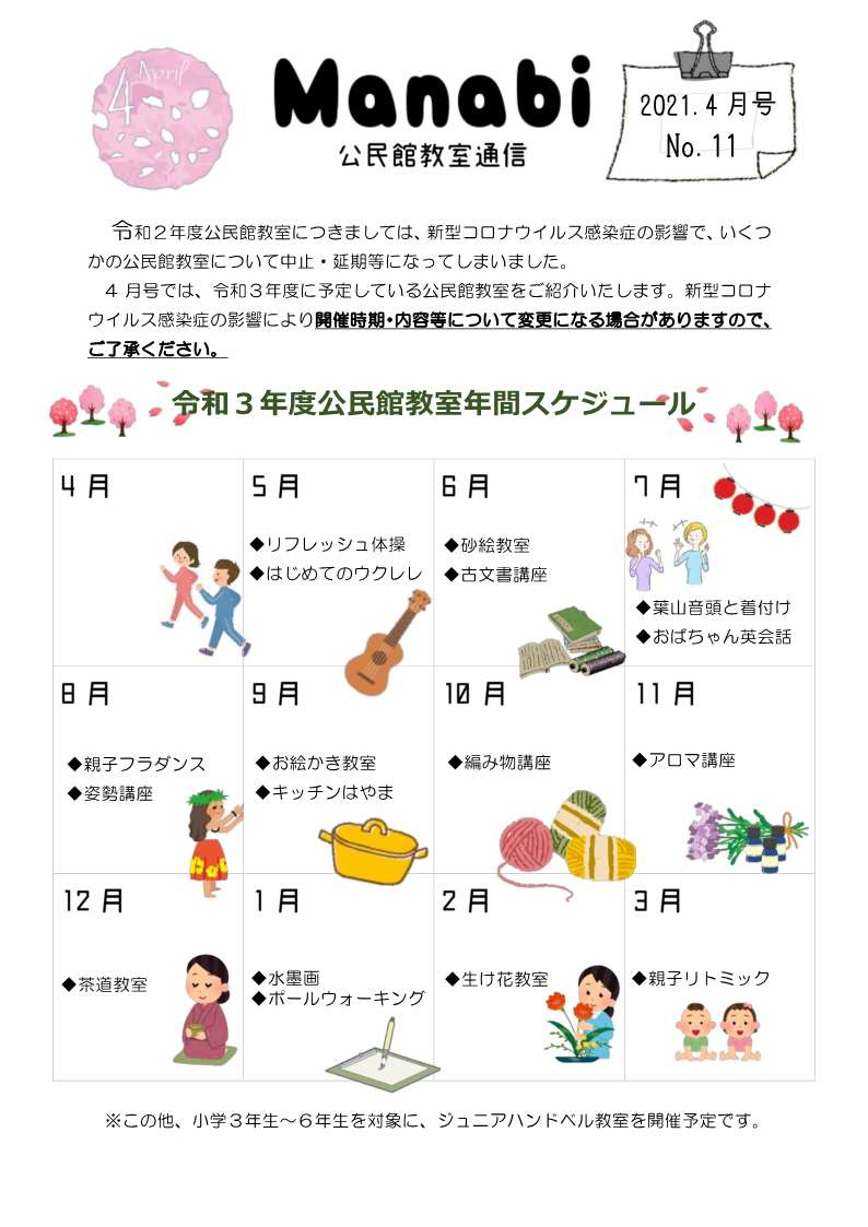 公民館教室通信4月号の写真表