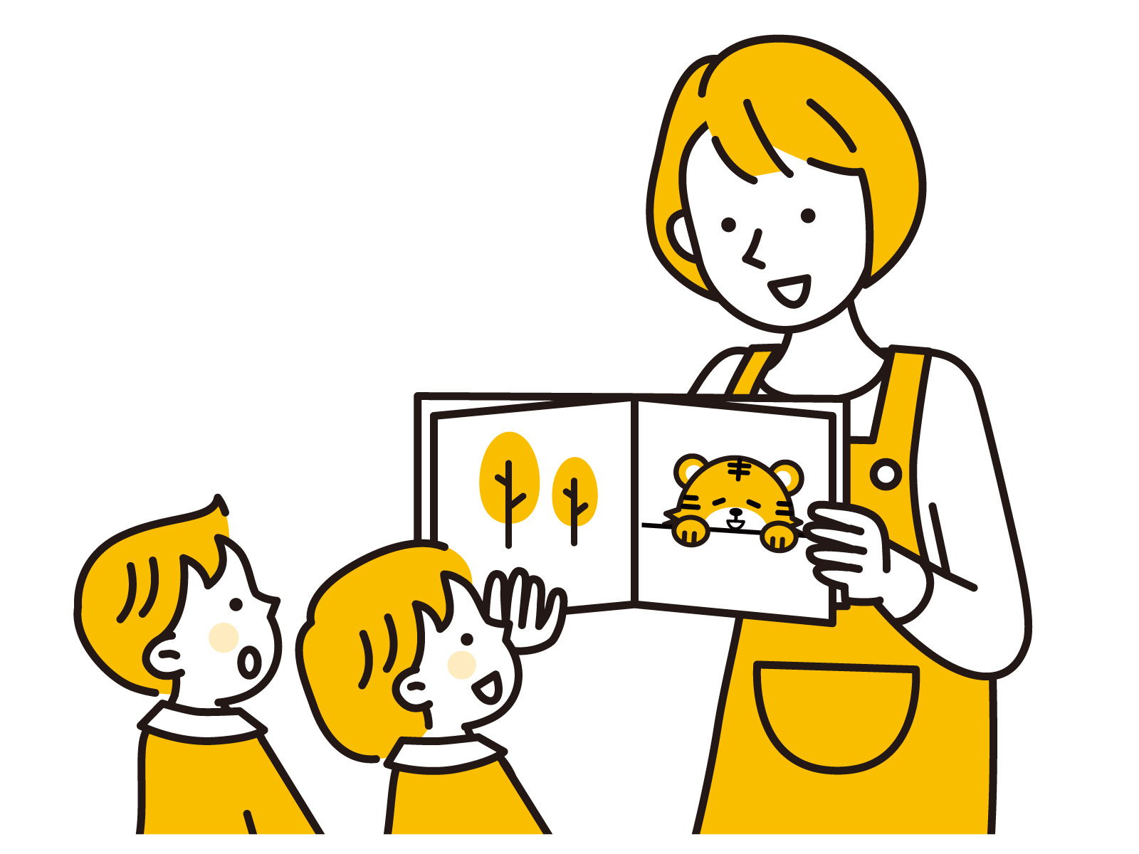 絵本を子どもに読んであげているイラスト